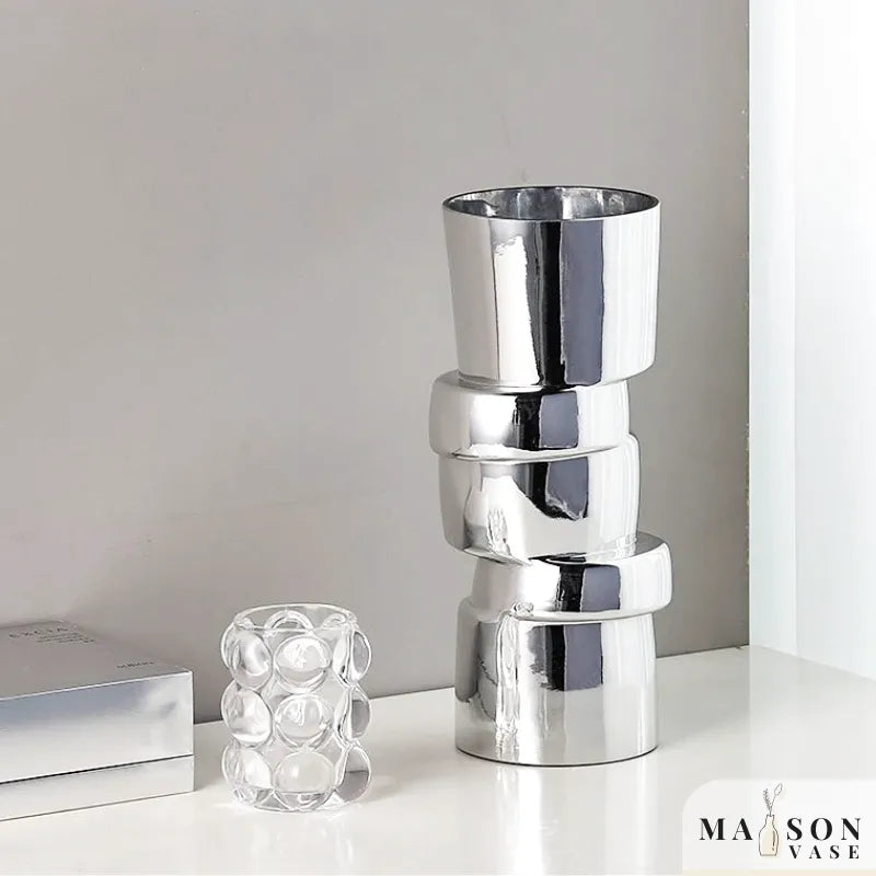 Vase à Fleurs Cylindrique avec Effet Métal Argenté | Moderne, Design et Décoratif - Maison Vase