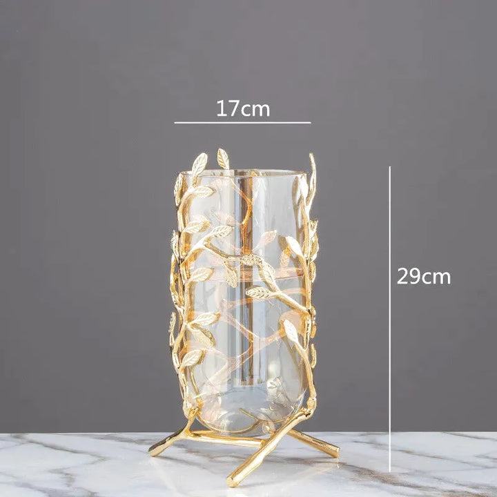 Vase à Fleurs Cylindrique en Verre | Cadre Doré Décoratif et Minimaliste - Maison Vase