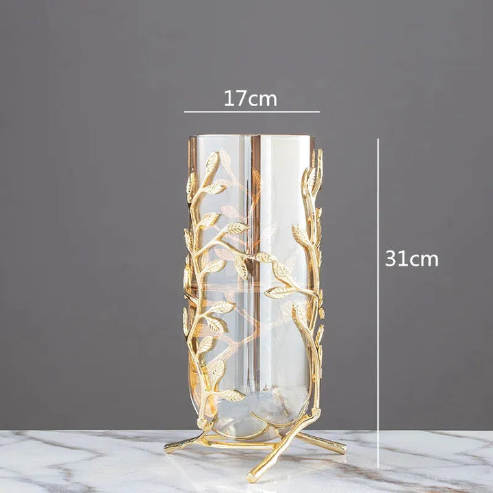 Vase à Fleurs Cylindrique en Verre | Cadre Doré Décoratif et Minimaliste - Maison Vase