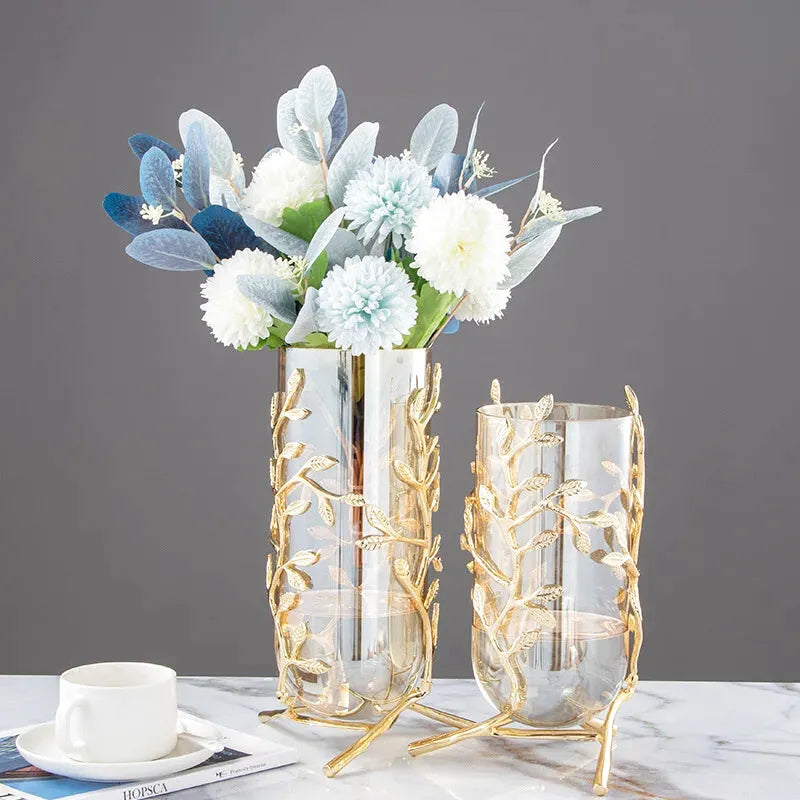 Vase à Fleurs Cylindrique en Verre | Cadre Doré Décoratif et Minimaliste - Maison Vase