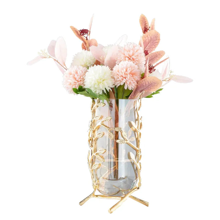 Vase à Fleurs Cylindrique en Verre | Cadre Doré Décoratif et Minimaliste - Maison Vase
