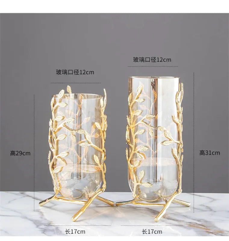 Vase à Fleurs Cylindrique en Verre | Cadre Doré Décoratif et Minimaliste - Maison Vase