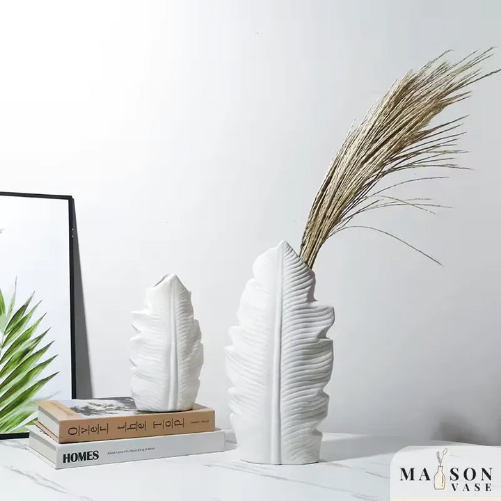 Vase à Fleurs en Céramique Blanche | Plume Élégant - Maison Vase