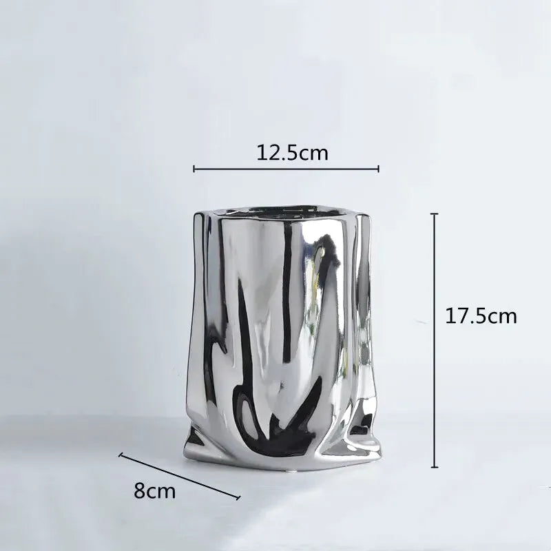 Vase à Fleurs en Céramique Design et Moderne | Effet Métal Ondulé - Maison Vase