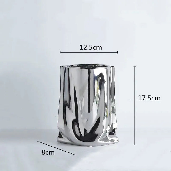 Vase à Fleurs en Céramique Design et Moderne | Effet Métal Ondulé - Maison Vase