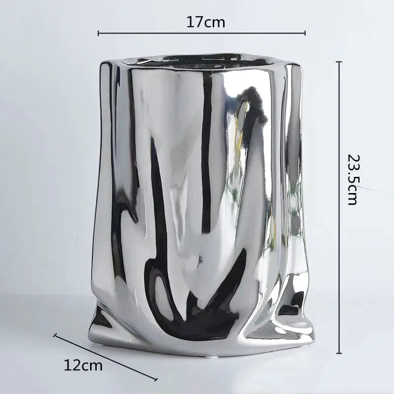 Vase à Fleurs en Céramique Design et Moderne | Effet Métal Ondulé - Maison Vase