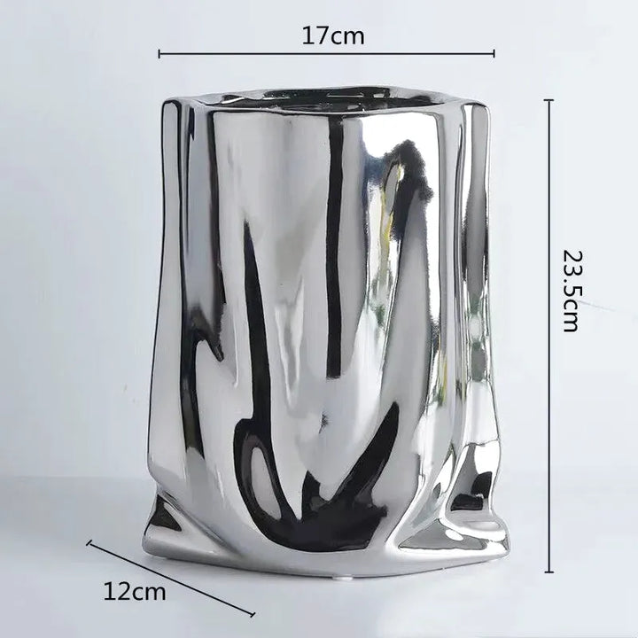 Vase à Fleurs en Céramique Design et Moderne | Effet Métal Ondulé - Maison Vase