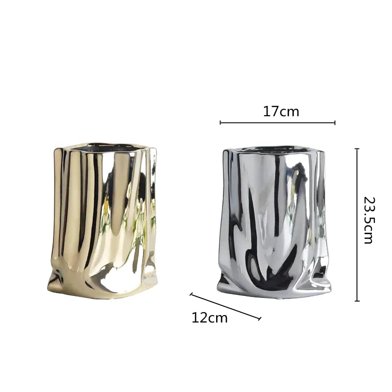 Vase à Fleurs en Céramique Design et Moderne | Effet Métal Ondulé - Maison Vase