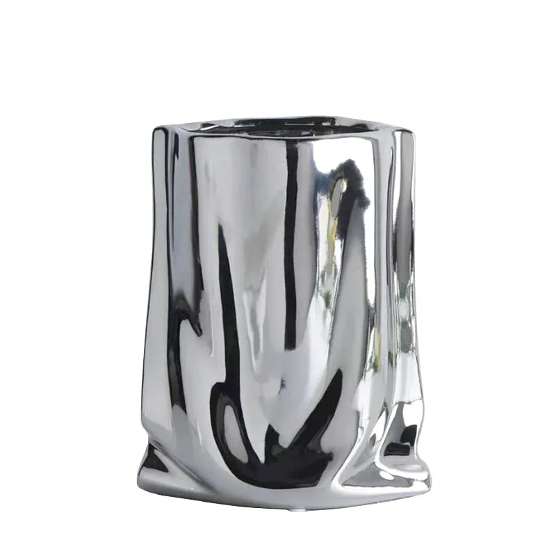 Vase à Fleurs en Céramique Design et Moderne | Effet Métal Ondulé - Maison Vase