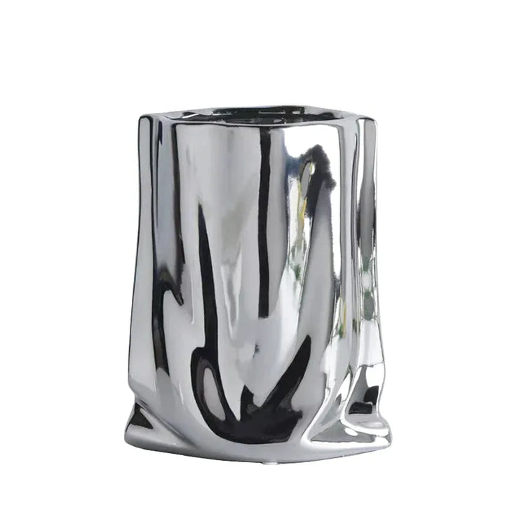 Vase à Fleurs en Céramique Design et Moderne | Effet Métal Ondulé - Maison Vase