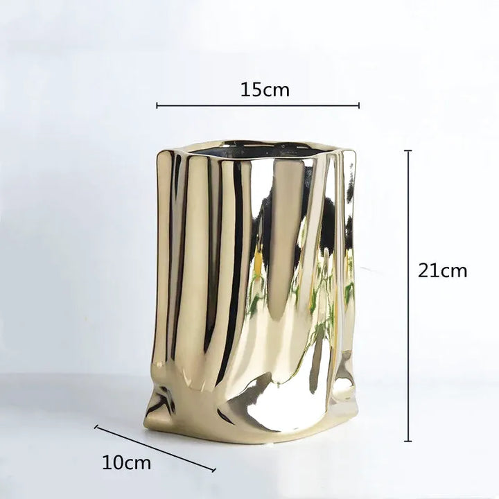 Vase à Fleurs en Céramique Design et Moderne | Effet Métal Ondulé - Maison Vase