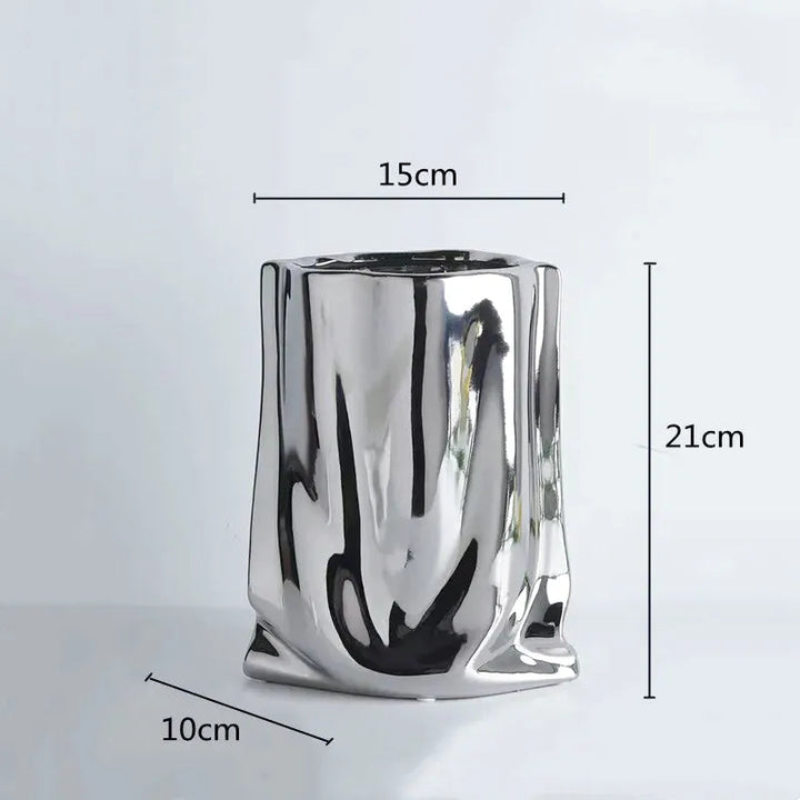 Vase à Fleurs en Céramique Design et Moderne | Effet Métal Ondulé - Maison Vase