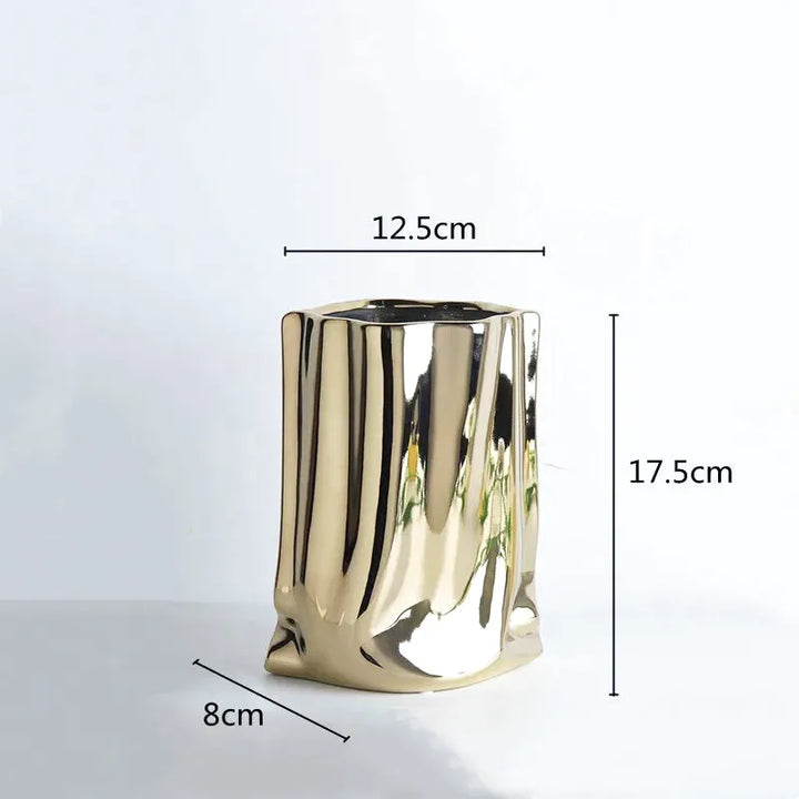 Vase à Fleurs en Céramique Design et Moderne | Effet Métal Ondulé - Maison Vase
