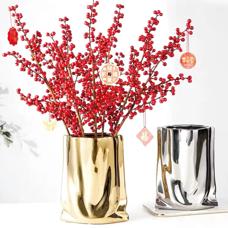 Vase à Fleurs en Céramique Design et Moderne | Effet Métal Ondulé - Maison Vase