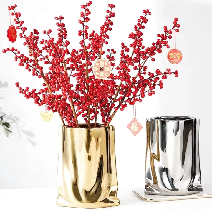 Vase à Fleurs en Céramique Design et Moderne | Effet Métal Ondulé - Maison Vase