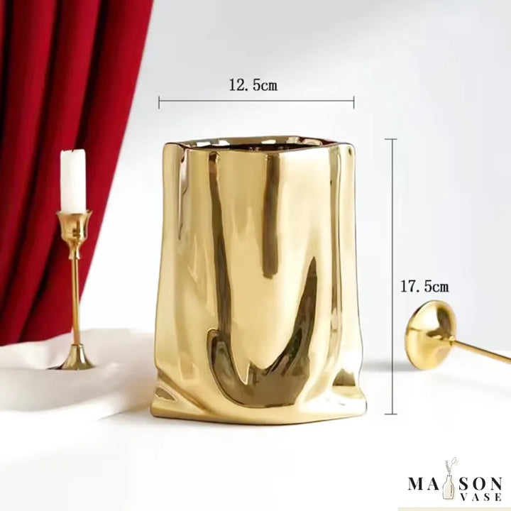 Vase à Fleurs en Céramique Design et Moderne | Effet Métal Ondulé - Maison Vase