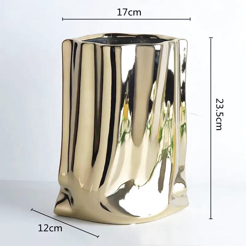 Vase à Fleurs en Céramique Design et Moderne | Effet Métal Ondulé - Maison Vase