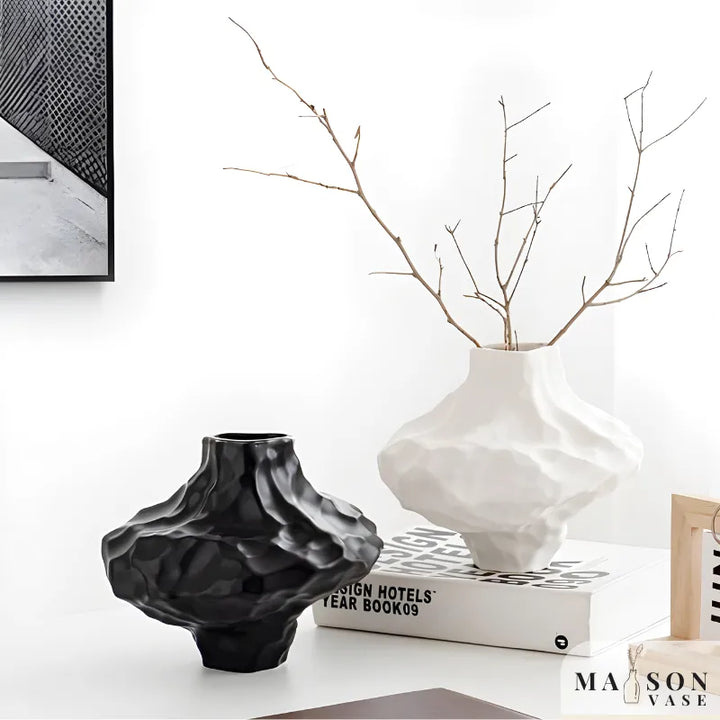 Vase à Fleurs en Céramique Moderne et Décoratif | Design Géométrique Mat - Maison Vase