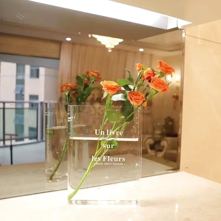Vase à Fleurs en Forme de Livre Transparent | Design Moderne en Acrylique - Maison Vase