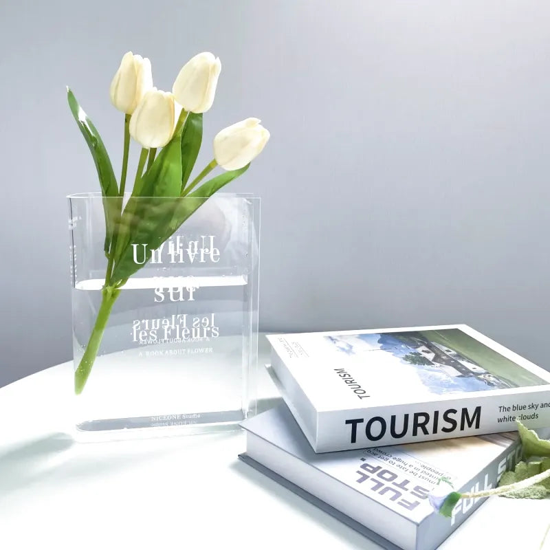 Vase à Fleurs en Forme de Livre Transparent | Design Moderne en Acrylique - Maison Vase
