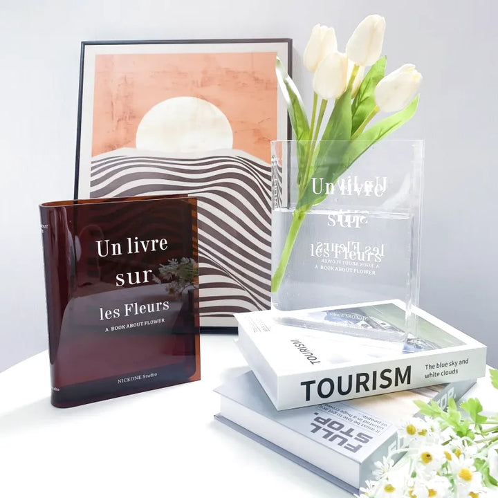 Vase à Fleurs en Forme de Livre Transparent | Design Moderne en Acrylique - Maison Vase