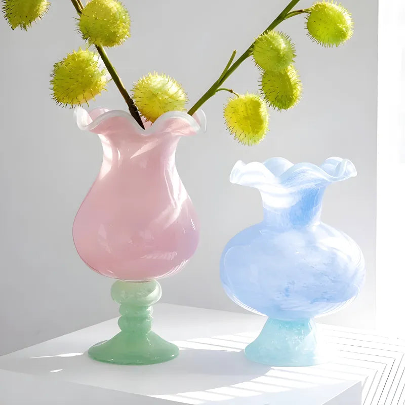 Vase à Fleurs en Verre Artistique | Effet Soufflé Élégant - Maison Vase