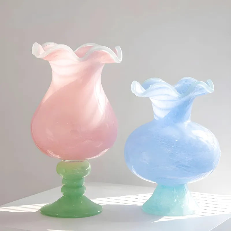 Vase à Fleurs en Verre Artistique | Effet Soufflé Élégant - Maison Vase