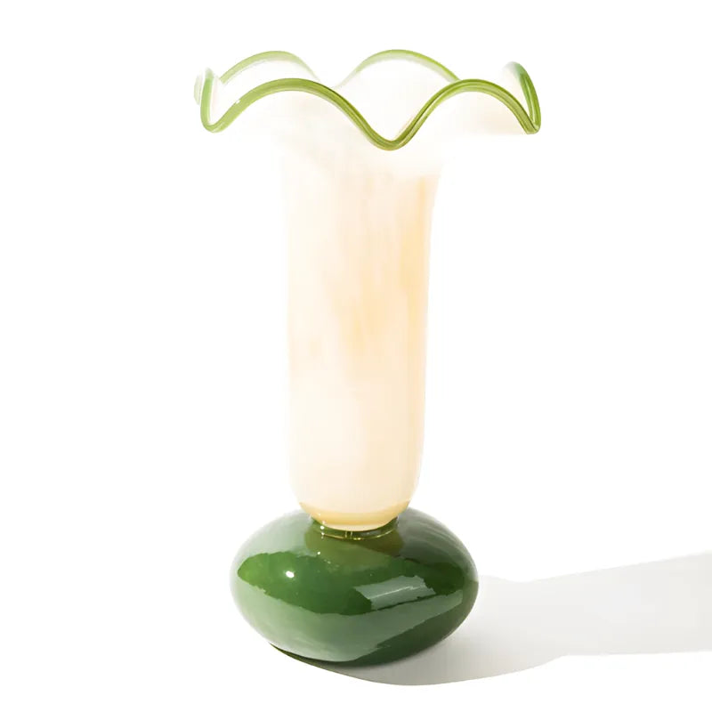 Vase à Fleurs en Verre Rétro Décoratif | Élégance Hôtel Chic | Vert Émeraude - Maison Vase