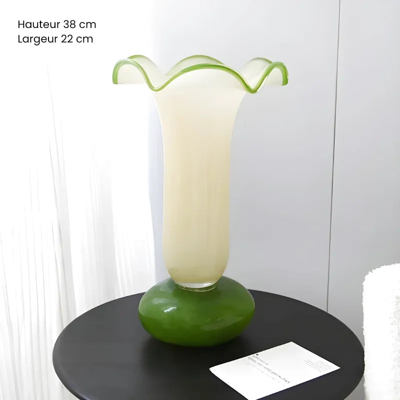 Vase à Fleurs en Verre Rétro Décoratif | Élégance Hôtel Chic | Vert Émeraude - Maison Vase