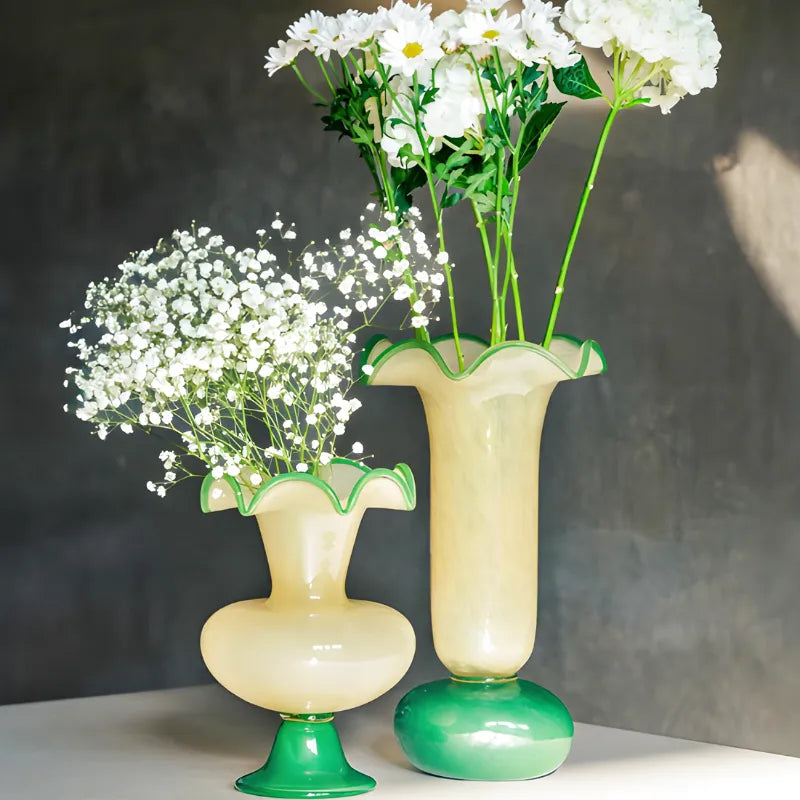 Vase à Fleurs en Verre Rétro Décoratif | Élégance Hôtel Chic | Vert Émeraude - Maison Vase