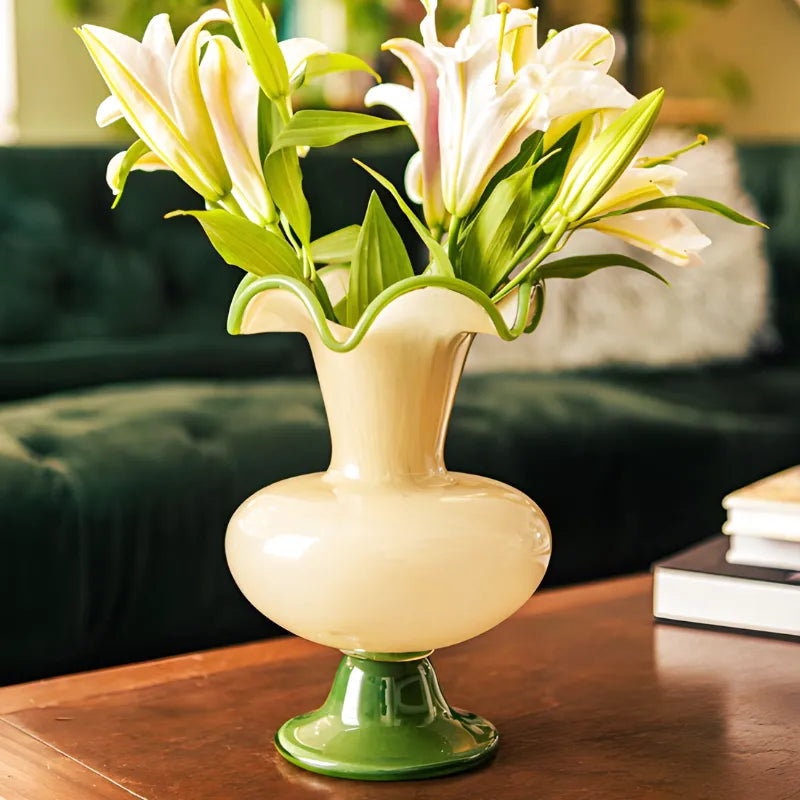 Vase à Fleurs en Verre Rétro Décoratif | Élégance Hôtel Chic | Vert Émeraude - Maison Vase
