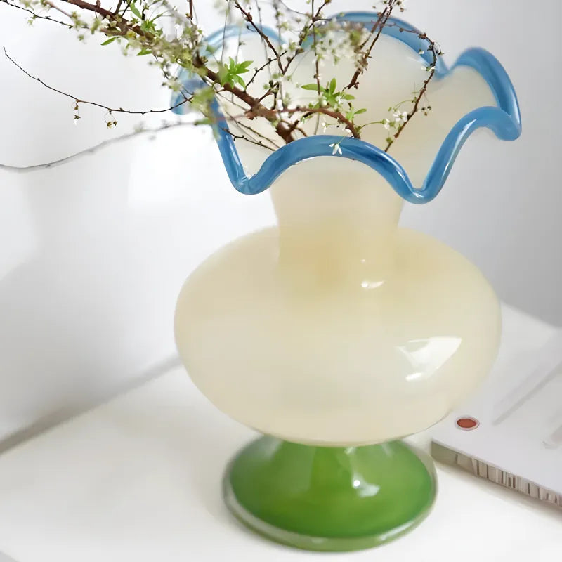 Vase à Fleurs en Verre Rétro Décoratif | Élégance Hôtel Chic | Vert Émeraude - Maison Vase