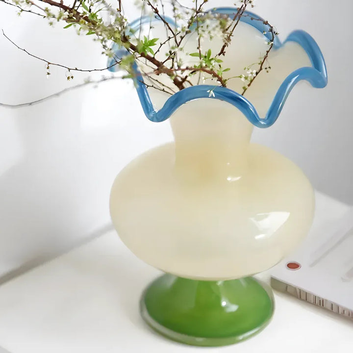 Vase à Fleurs en Verre Rétro Décoratif | Élégance Hôtel Chic | Vert Émeraude - Maison Vase