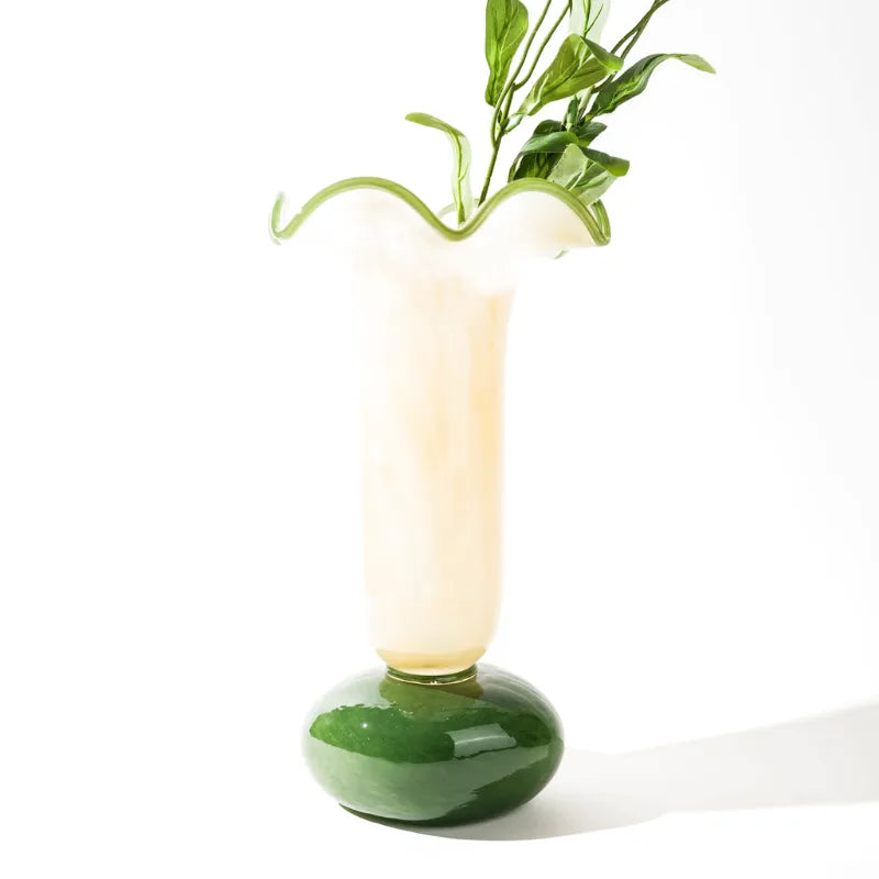 Vase à Fleurs en Verre Rétro Décoratif | Élégance Hôtel Chic | Vert Émeraude - Maison Vase