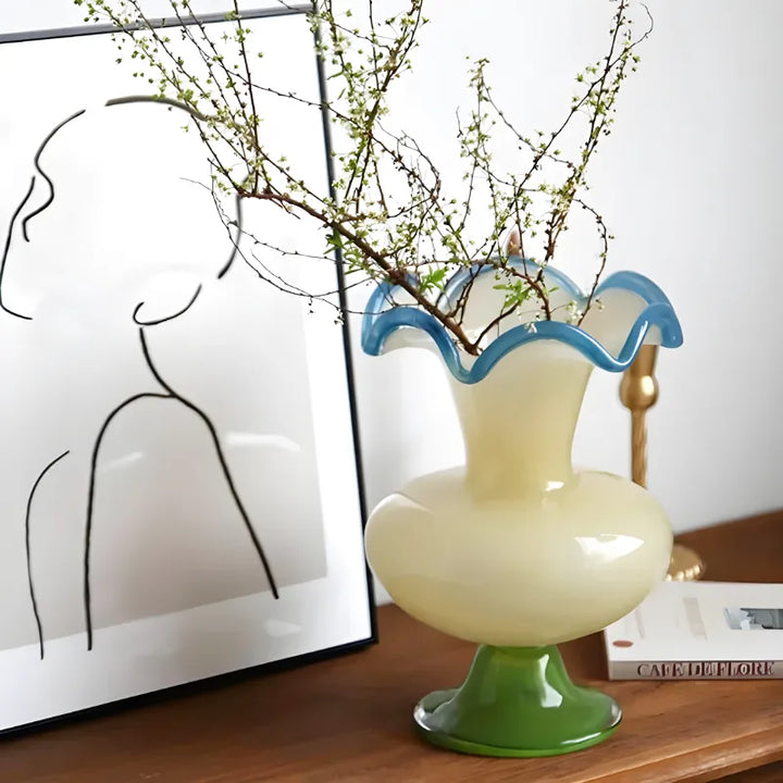Vase à Fleurs en Verre Rétro Décoratif | Élégance Hôtel Chic | Vert Émeraude - Maison Vase