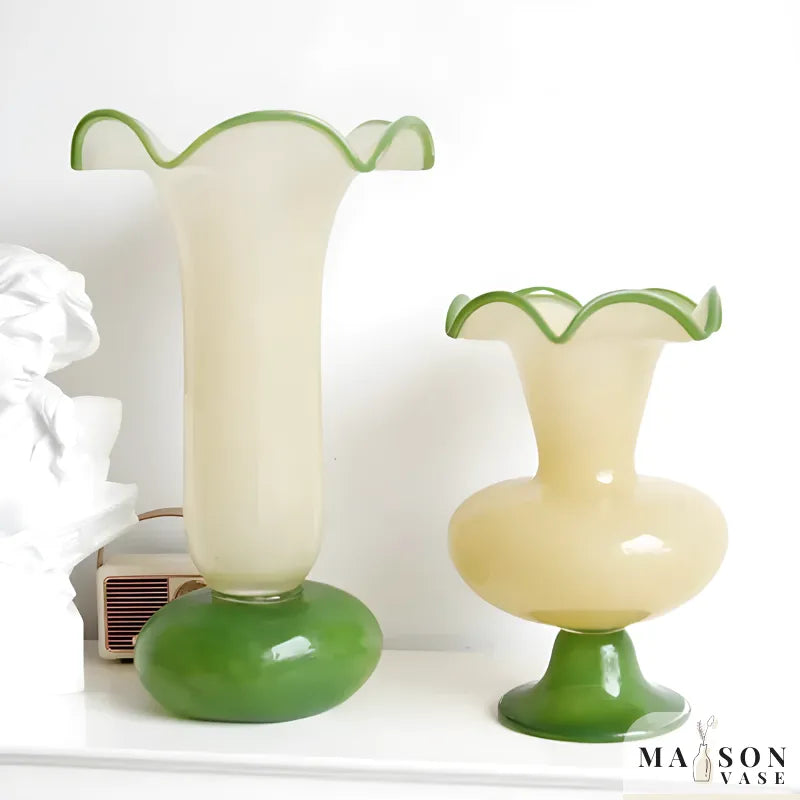 Vase à Fleurs en Verre Rétro Décoratif | Élégance Hôtel Chic | Vert Émeraude - Maison Vase