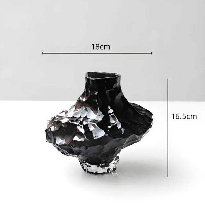 Vase à Fleurs en Verre Transparent | Design Géométrique Vert Émeraude et Effet Pierre Sculptée - Maison Vase