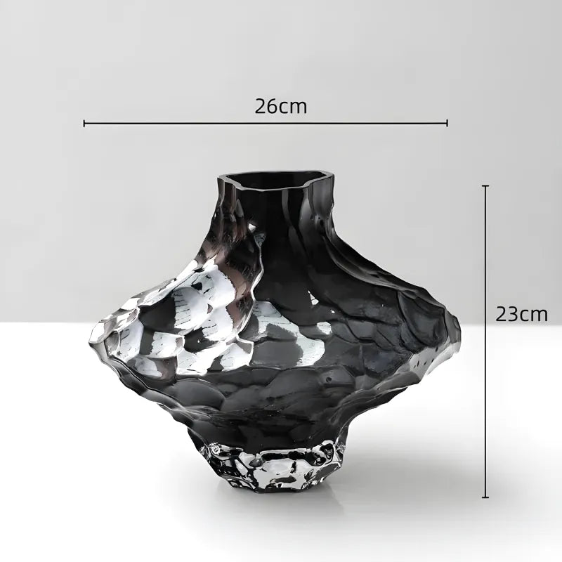 Vase à Fleurs en Verre Transparent | Design Géométrique Vert Émeraude et Effet Pierre Sculptée - Maison Vase