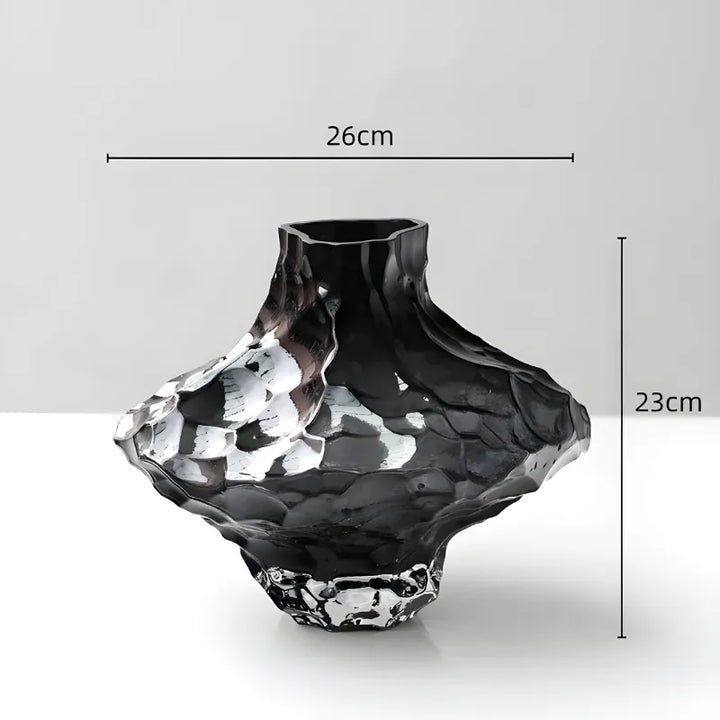 Vase à Fleurs en Verre Transparent | Design Géométrique Vert Émeraude et Effet Pierre Sculptée - Maison Vase