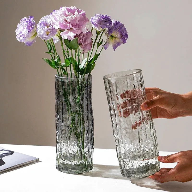 Vase à Fleurs en Verre Transparent | Design Glacier Élégant - Maison Vase