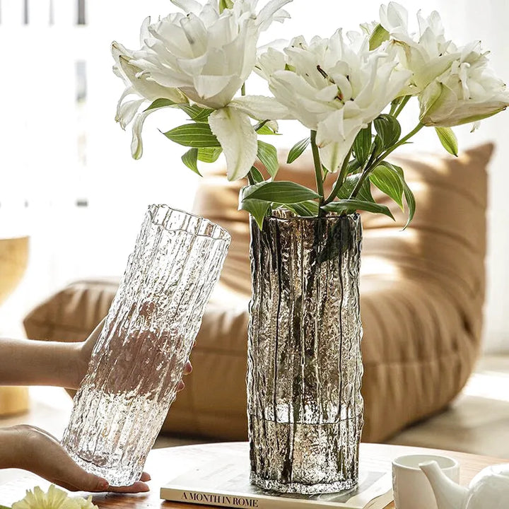Vase à Fleurs en Verre Transparent | Design Glacier Élégant - Maison Vase