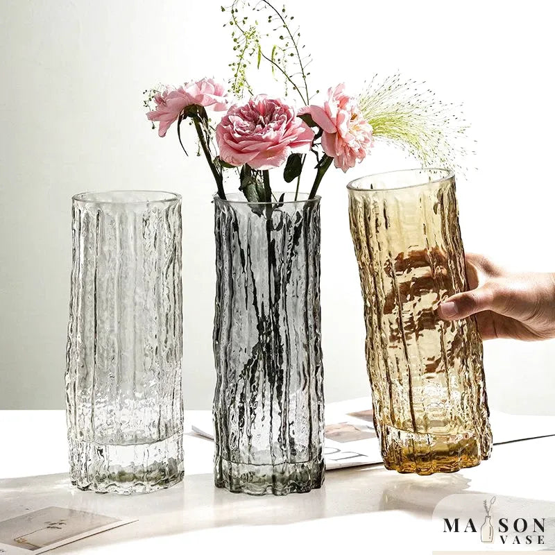 Vase à Fleurs en Verre Transparent | Design Glacier Élégant - Maison Vase