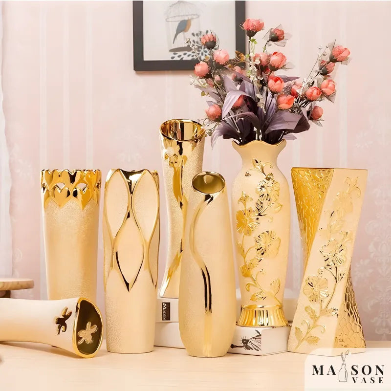 Vase à Fleurs Européen Doré en Céramique | Design Luxe et Décoratif - Maison Vase