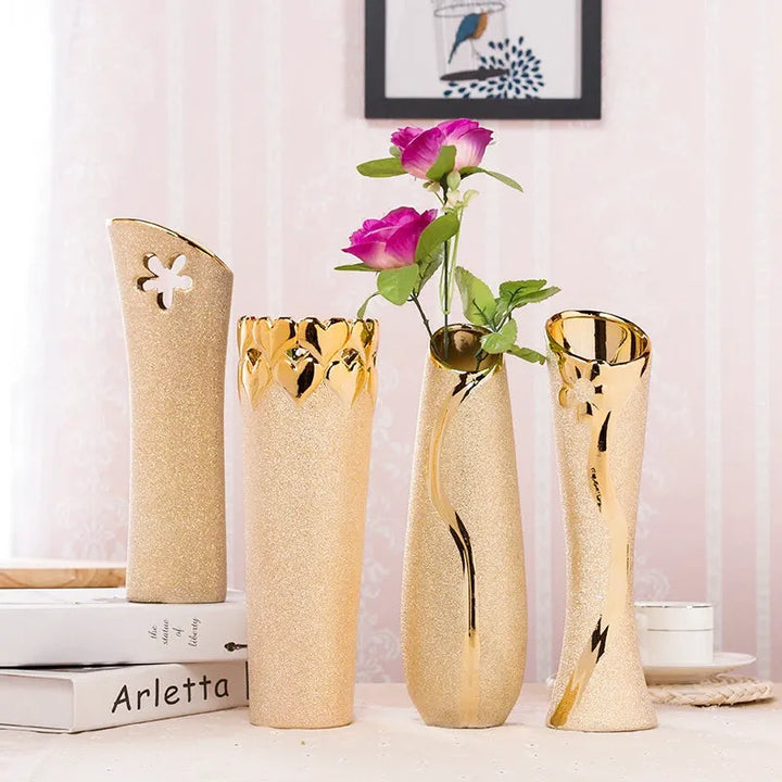 Vase à Fleurs Européen Doré en Céramique | Design Luxe et Décoratif - Maison Vase