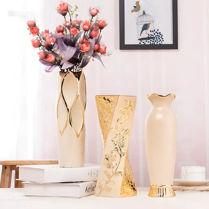 Vase à Fleurs Européen Doré en Céramique | Design Luxe et Décoratif - Maison Vase