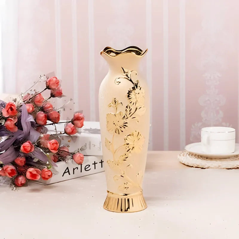 Vase à Fleurs Européen Doré en Céramique | Design Luxe et Décoratif - Maison Vase