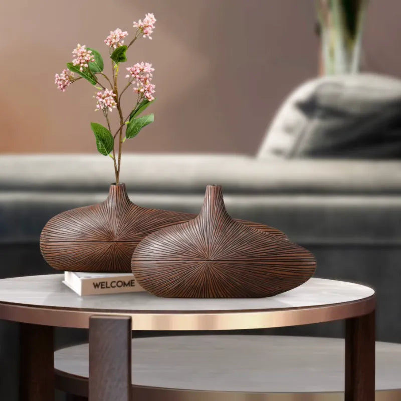 Vase à Fleurs Japonais Ovale Imitation Bois | Design Décoratif Moderne et Minimaliste - Maison Vase