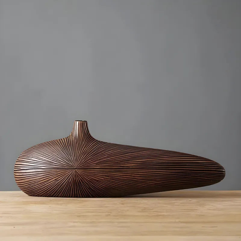Vase à Fleurs Japonais Ovale Imitation Bois | Design Décoratif Moderne et Minimaliste - Maison Vase