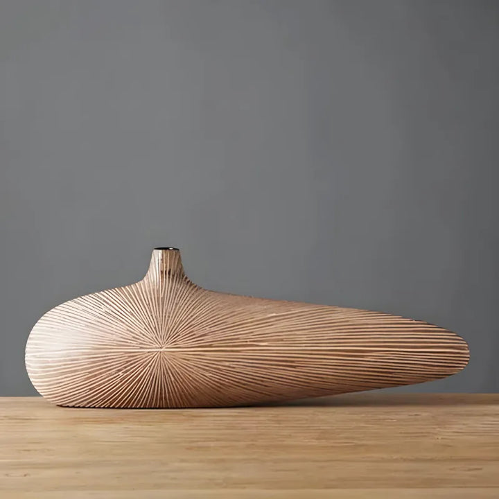 Vase à Fleurs Japonais Ovale Imitation Bois | Design Décoratif Moderne et Minimaliste - Maison Vase