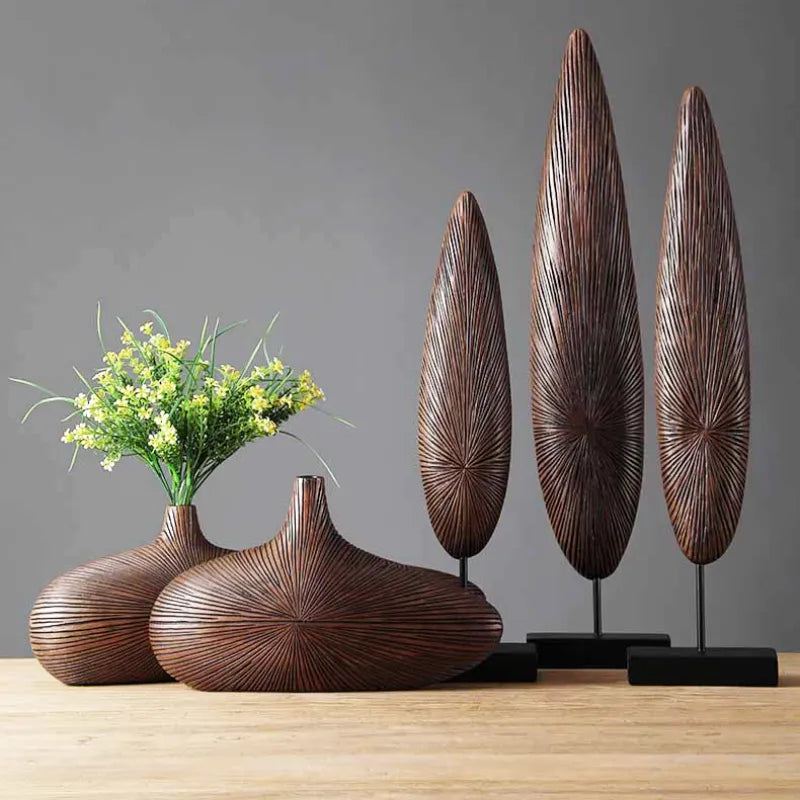 Vase à Fleurs Japonais Ovale Imitation Bois | Design Décoratif Moderne et Minimaliste - Maison Vase